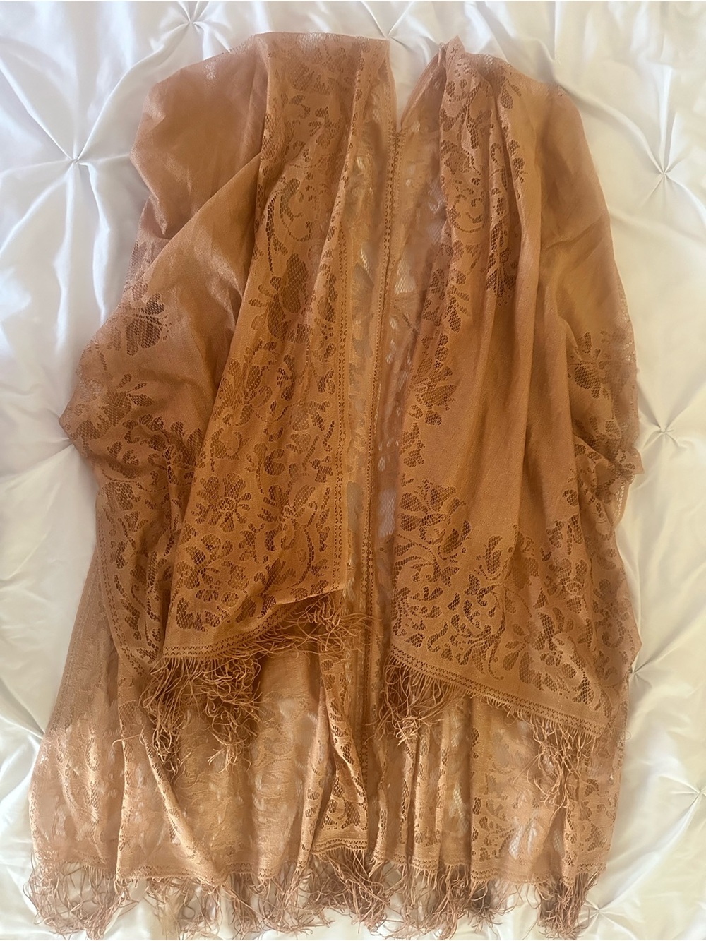 Women’s Tan Lace Fringe Swim Cover-Up Kimono - Picture 2 of 2